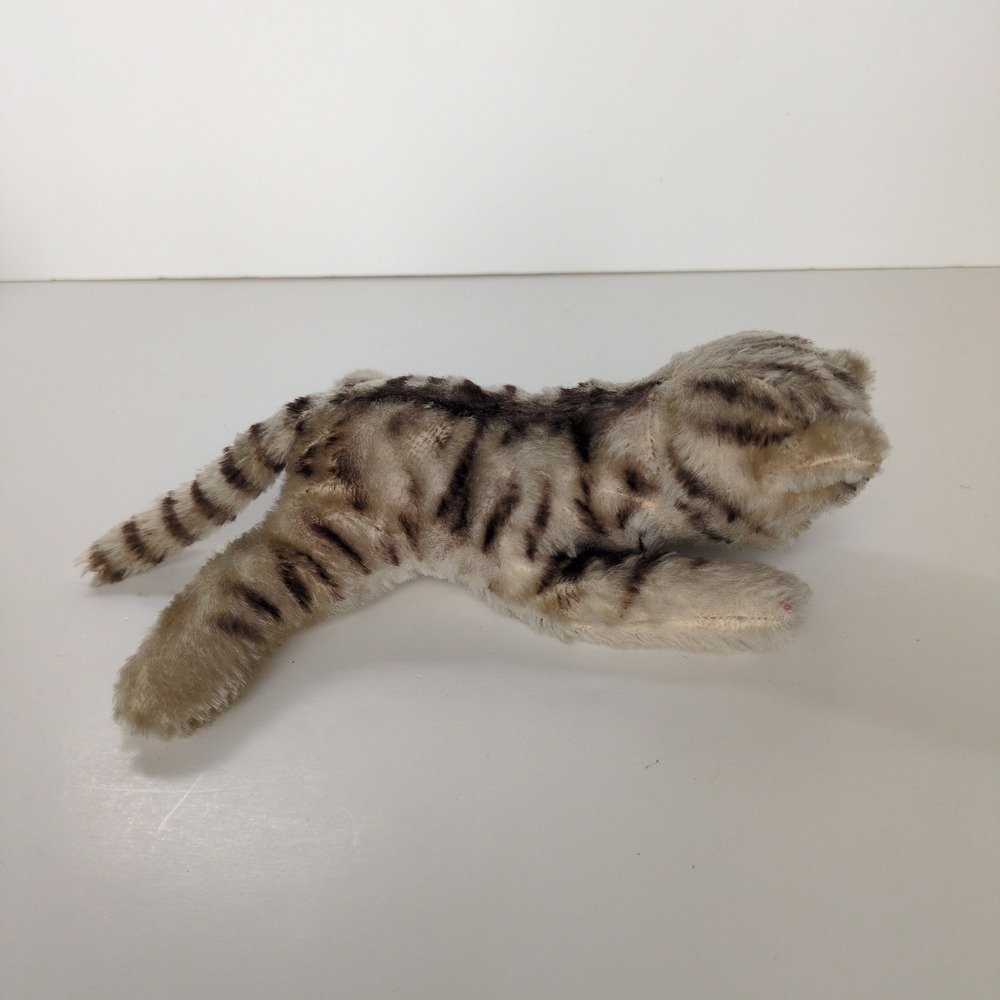 Vtg Steiff Floppy Kitty Cat Mohair Plush Tan Brown Striped Tabby Kitten Sleeping